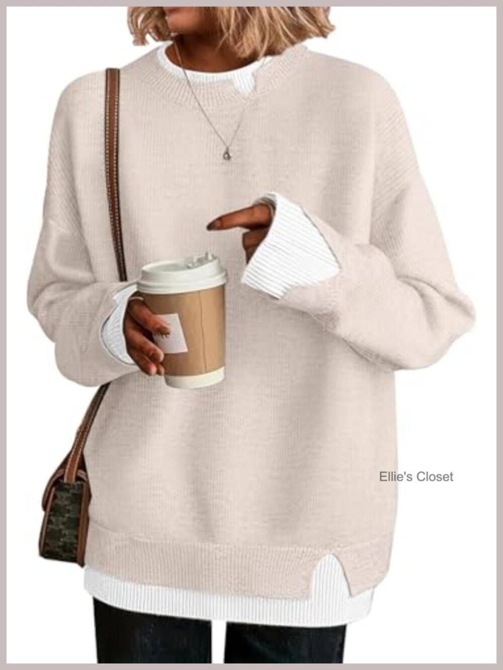 Oversized Knit Sweater 50% Viscose Long Sleeve Crew Neck Casual
